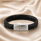 LIVLOKO LONDON Handcrafted Mens Braided Leather Bracelet for Men, Adjustable Stainless Steel Clasp Wrist Bracelet, Motivational Meaningful Personalized Gift for Him, Birthday Fathers Day Gift with Premium Gift Box, Black
