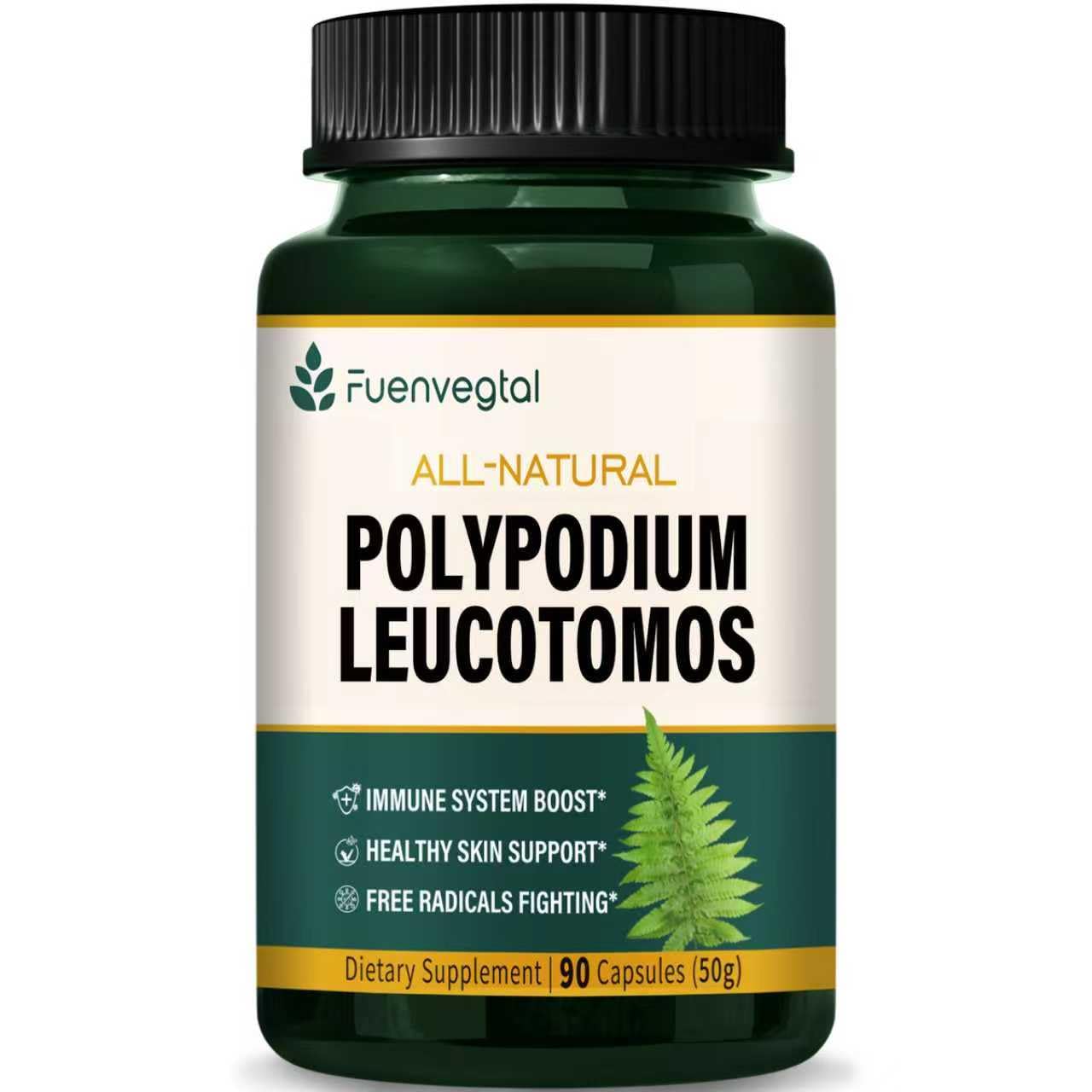 Fuenvegtal Polypodium Leucotomos Extract Capsules, Herbal Supplements Support Immune System, Skin Health, and Free Radicals Defense, Lasts 3 Months. 90 Count