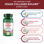 Vegan Collagen Builder - Organic Whole Foods Fruits + Veg, Silica, Lutein, Vitamin C, Biotin, Grape Seed - Amino Acids Glycine, Lysine + Proline Collagen Boosters (30 Servings, Tablets)