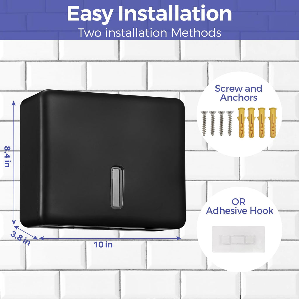Stardrix Multifold Paper Towel Dispenser Wall Mount (Black) – Large Capacity C-Fold, Trifold, and Folded Commercial Hand Towels Holder for Bathroom & Restroom – Adhesive or Screw Mounted