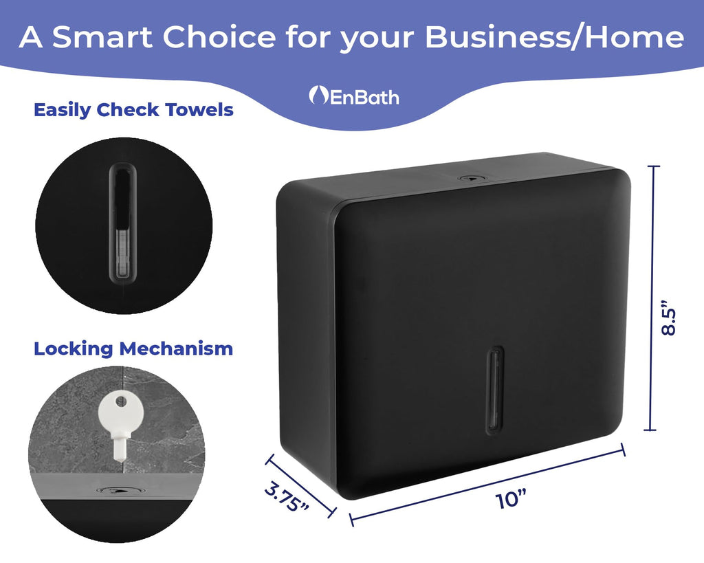 Multifold Paper Towel Dispenser Wall Mount (Black, 2-Pack), Folded Hand Towel Dispenser for Bathroom/Restroom, Commercial Paper Towel Holder, Trifold Paper Towels Dispenser by EnBath