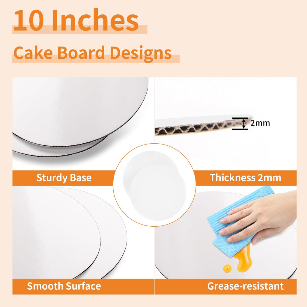 WINKIO Cake Box with Cake Boards, 10 Pack Disposable Cake Carrier, Cakes Transport Container, White Bakery Holder with Window (10, white, 10x10x8 Inches)