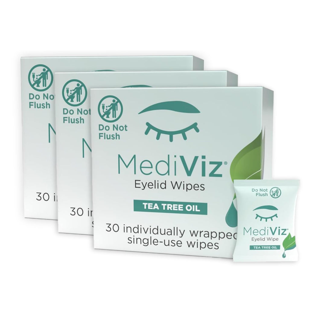 Tea Tree Eyelid Cleanser Wipes - 90 Single-Use Towelettes - Eyelash and Eyelid Wipes for Soothing Dry Eye Irritation, Demodex Removal and More