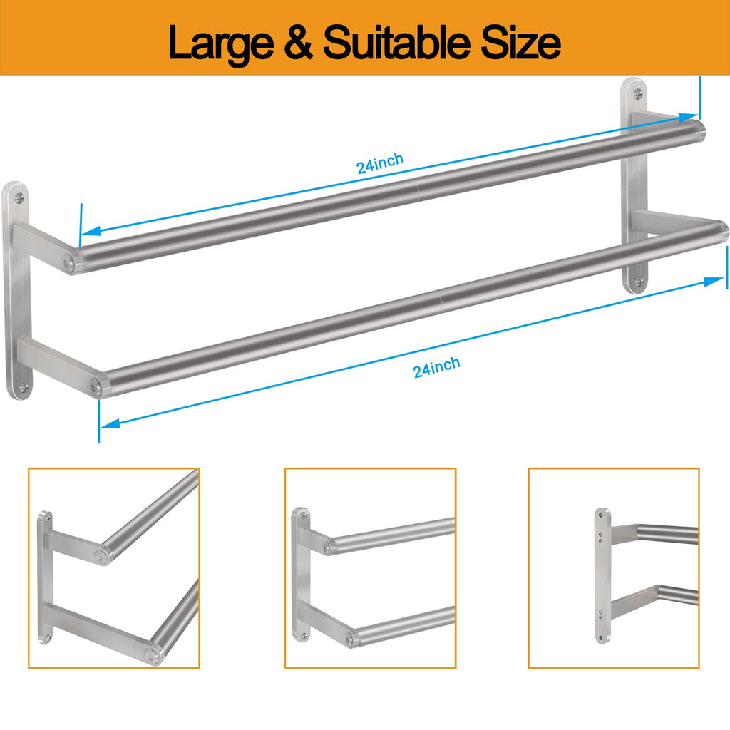 JIAPAIDUO Double Towel Bar, 24Inch Towel Rack for Bathroom, Stainless Steel Double Bath Towel Bar, Wall Mounted Towel Holder, Double Towel Rod Towel Rail Hanger for Wall, Kitchen (Brush Nickel)