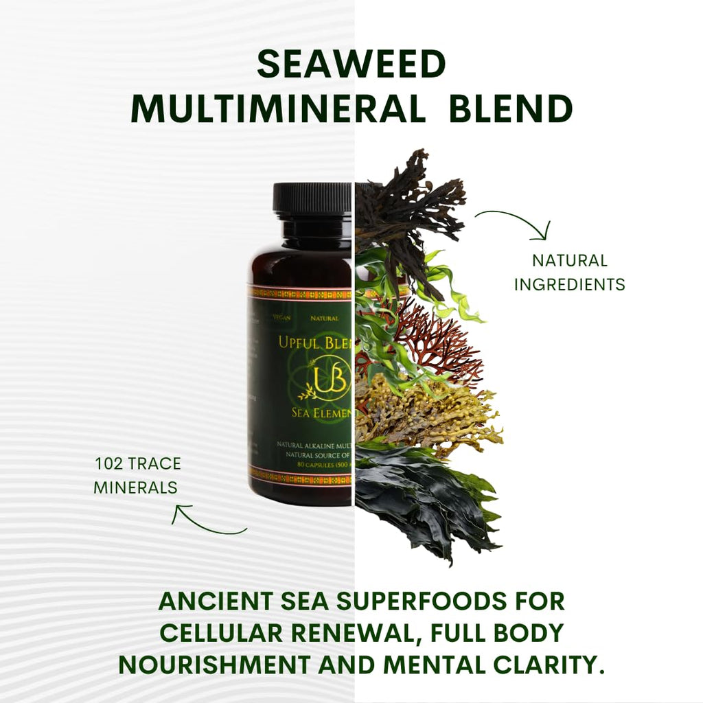 Upful Blends® Sea Elements | Ultimate Sea Veggie Multivitamin | Irish Moss, Kelp, Wakame, Dulse | Supports Skin, Gut Health, and Brain Function | Natural, Vegan, Non-GMO (80 ct)