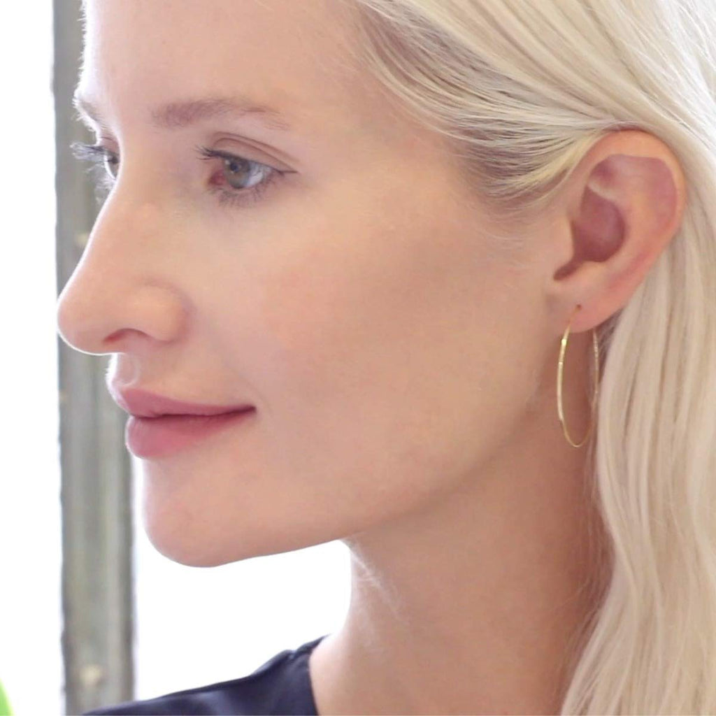 Thin Hoop Earrings for Women - Hypoallergenic 18K Gold Plated Round Hoops