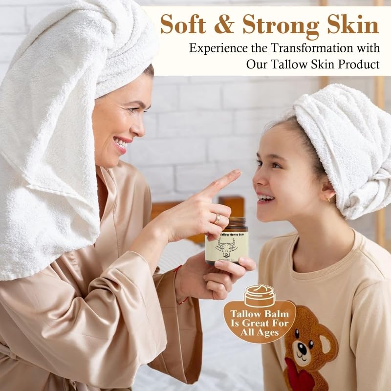 Lopeie Beef Tallow for Skin - Organic Grass Fed Whipped Moisturizer with Honey Balm, Natural Hydrating Cream for Face & Body, Relief for Dry & Sensitive Skin (4.23oz, Unscented)