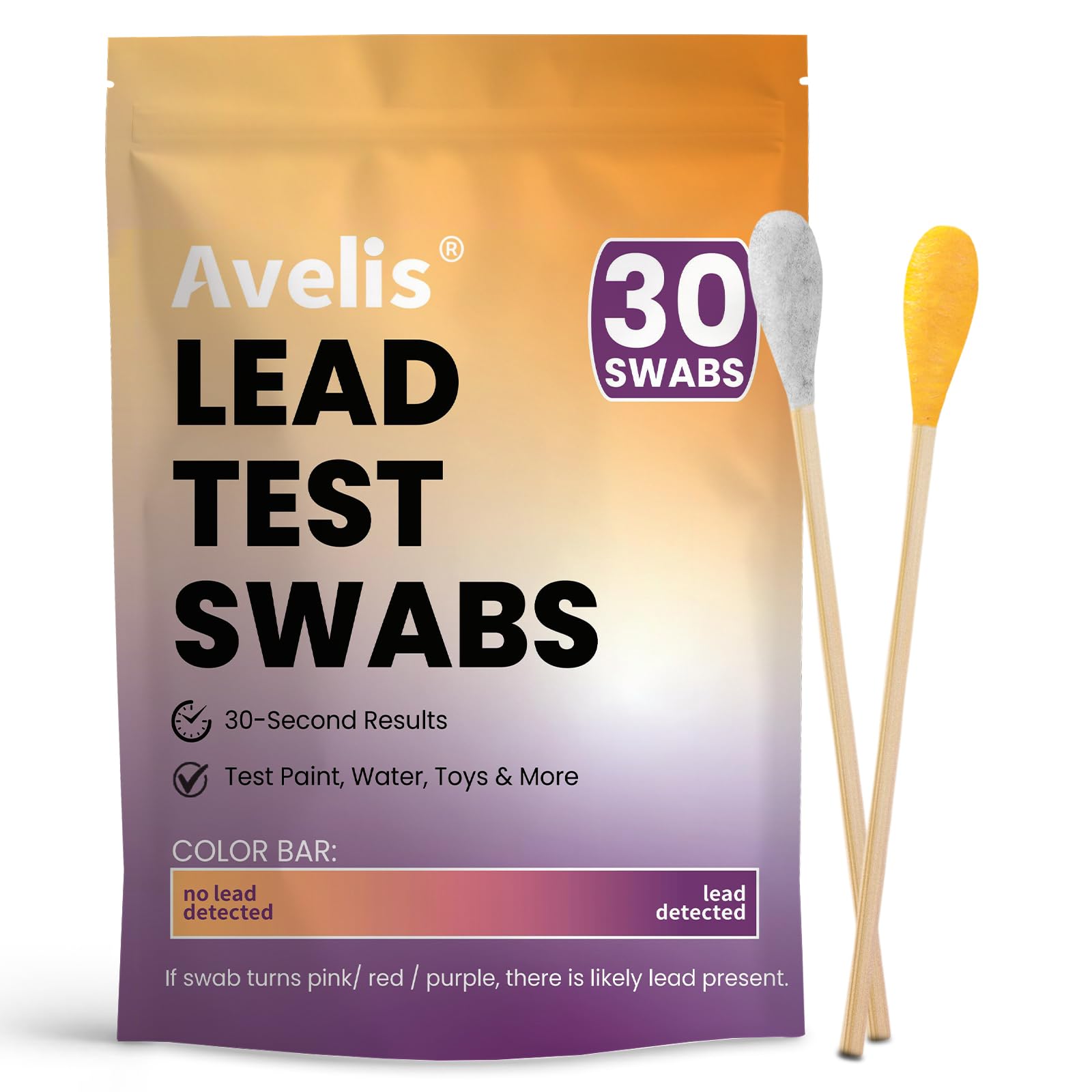 Avelis 30-Count Lead Test Kit for Dishes, Lead Test Swabs for Ceramics
