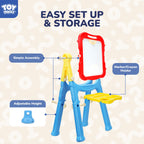 STEAM Life Large Art Easel for Kids, Double-Sided 4In1 Toddler Easel with Rotable Magnetic Chalkboard & White Drawing Board, Height Adjustable with Magnetic Letters & Numbers Gifts for Boys and Girls