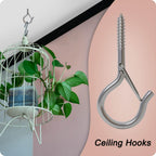 KULOLO Black Screw Hooks with Safety Lock 2.3" Rustproof Metal Ceiling Hooks for Hanging Plants, Baskets,String Lights & Outdoor Decor, 40LB Capacity (30, Silver)
