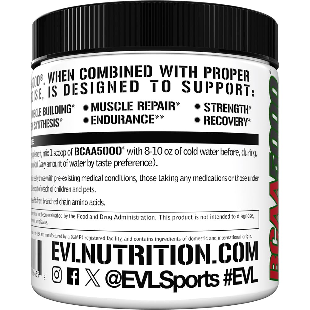Evlution EVL BCAAs Amino Acids Powder - BCAA Powder Post Workout Recovery Drink and Stim Free Pre Workout Energy - 5g Branched Chain Amino Acids Supplement for Men - Cherry Limeade