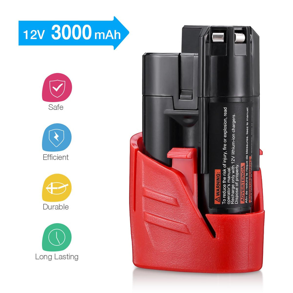 UTRBATT 2 Pack 12V 3.0Ah M12 Replacement Battery for Milwaukee Lithium-ion Battery Compatible with M12 48-11-2411 48-11-2420 48-11-2401 48-11-2402 12-Volt Cordless Tools