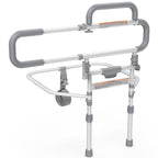 Heavy Duty Bed Rails for Elderly Adults Safety-Foldable Bed Rail for Senior with Adjustable Heights Fits All Bed Sizes，Bed Handle Bedside Assist with Pocket -504M (White and Gray)