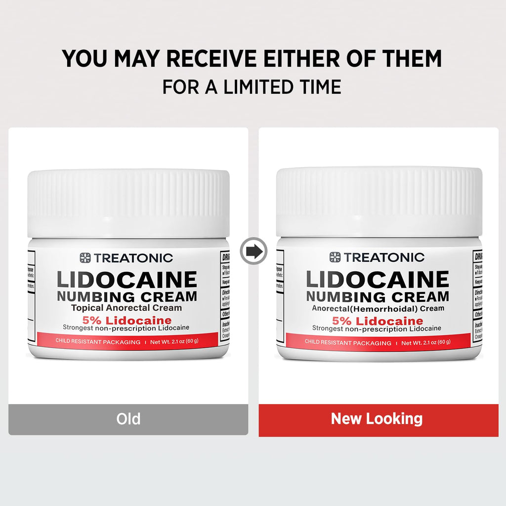 Treatonic 5% Lidocaine Numbing Cream: Lidocaine Cream Maximum Strength for Pain Relief, Itching, Burning, Soreness, Hemorrhoid - Fast Acting & Long Lasting Numbing - 2.1 oz (2-Pack)