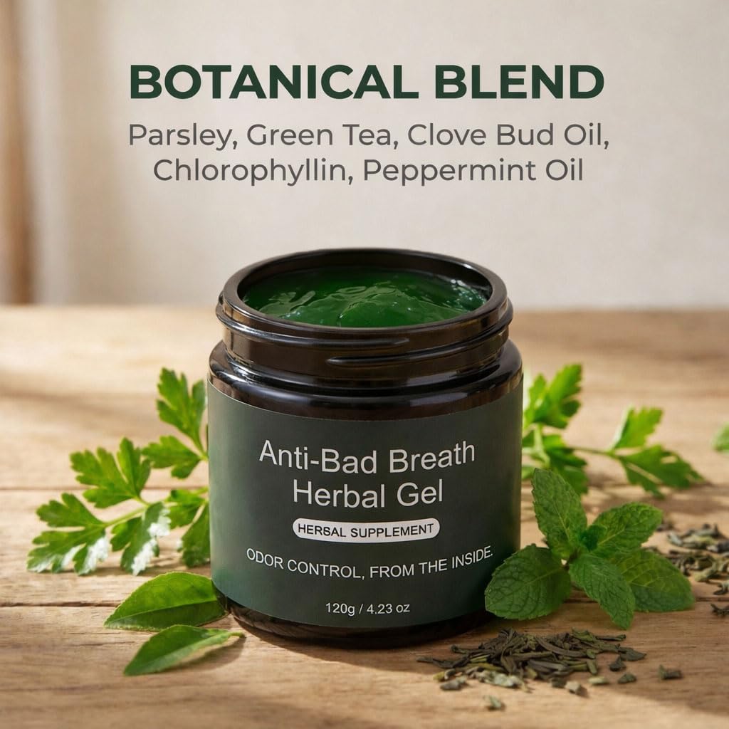 Anti-Bad Breath Herbal Gel Supplement, Internal Freshening Formula with Parsley, Green Tea, Lemon Balm, Clove Bud Oil, Peppermint Oil & Chlorophyllin, Natural Mint Flavor (1PCS)