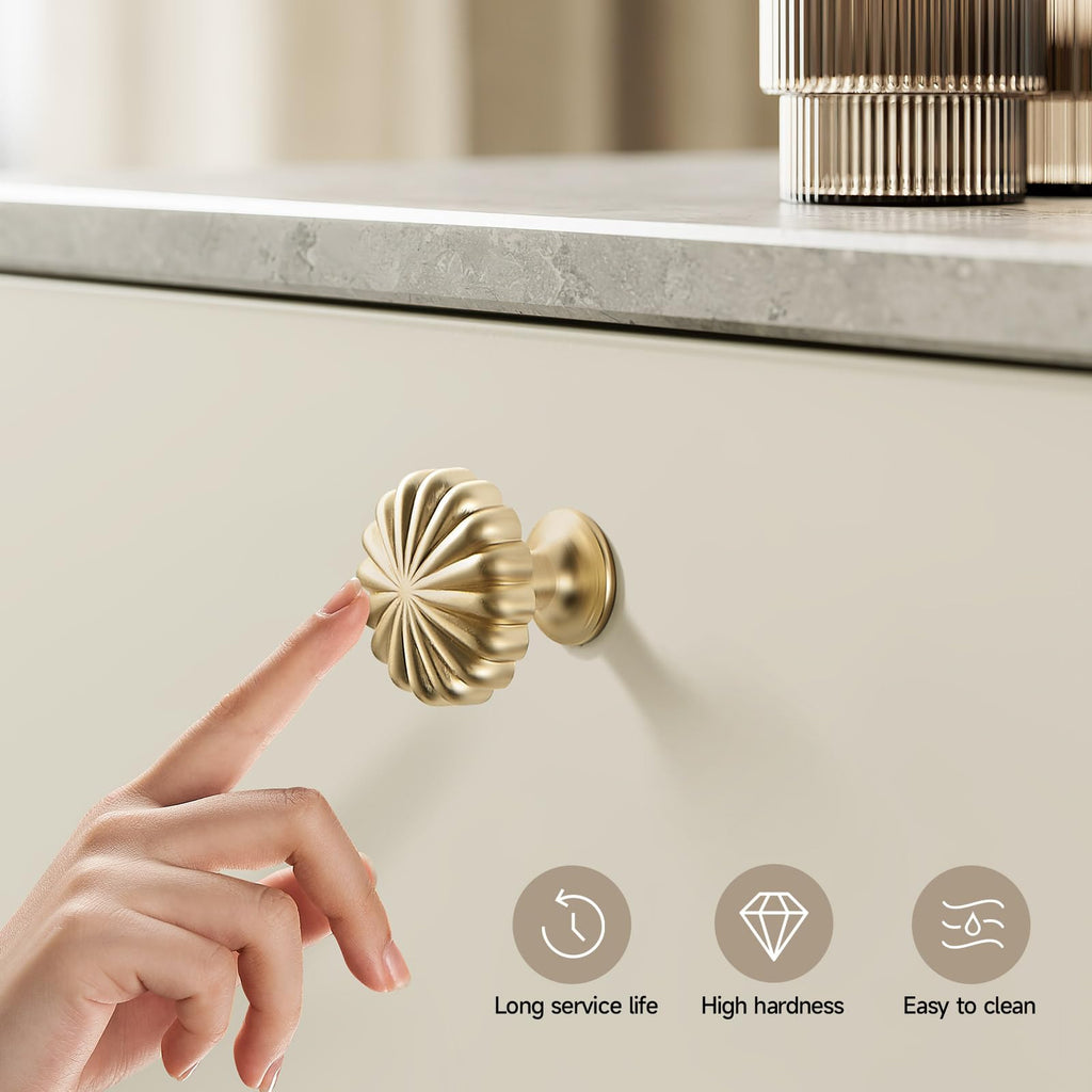FAPUAL 10 Pack Gold Cabinet Knobs for Kitchen Cabinets and Dresser Drawers，Zinc Alloy Brushed Brass Hardware Handles Pulls，Vintage Cupboard Drawer Knob