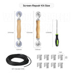 King&Charles Window Screen Door Repair/Replacement Kit, Include Gray Screen Mesh 59"x106"+ 2 Roller+50Ft Spline+8Clips+Hook, 6 in 1 Window Mesh Kit, Steel/Nylon Bearing Roller
