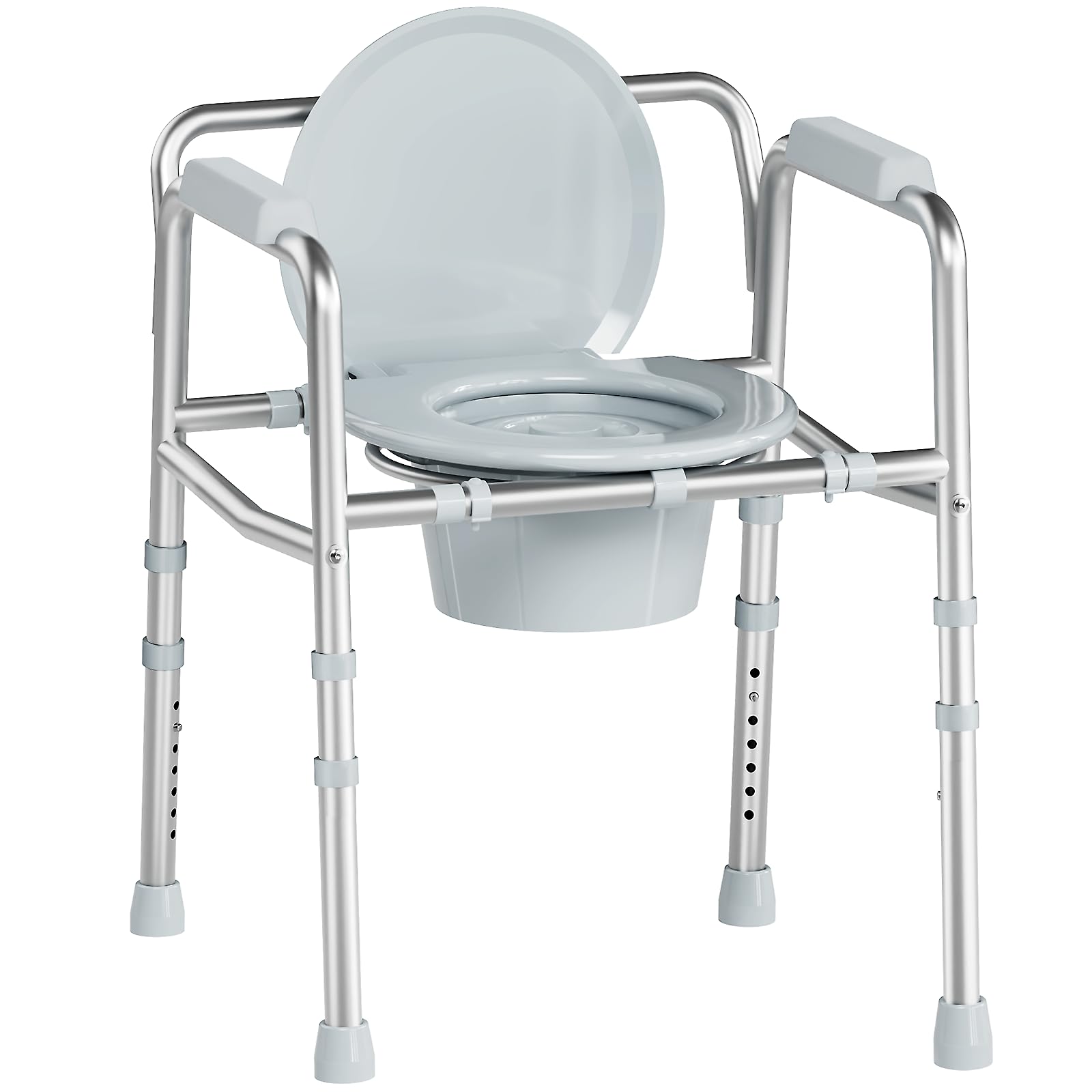 Soundfuse 3 in 1 Bedside Commode Chair, Sturdy Dual-Crossbar Support, 350 Lbs Weight Capacity, Bedside Commode for Seniors with 7.5Qt Bucket, Portable Potty Chair for Adults, Silver