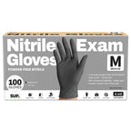 SUP Powder-Free Nitrile Exam Gloves, 100 Count, Food Safe Latex-Free Medical Non-Sterile Cooking Disposable Glove, Black (Medium)