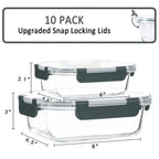 M MCIRCO 10 Pack Glass Food Storage Containers with Lids, Gray