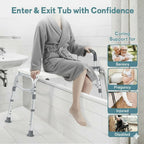500lb Heavy Duty Shower Bench, Tool-Free Tub Transfer Bench with Arms & Back, Height Adjustable Handicap Shower Seat, Non-Slip Bath Safety Chair for Elderly & Surgery Recovery