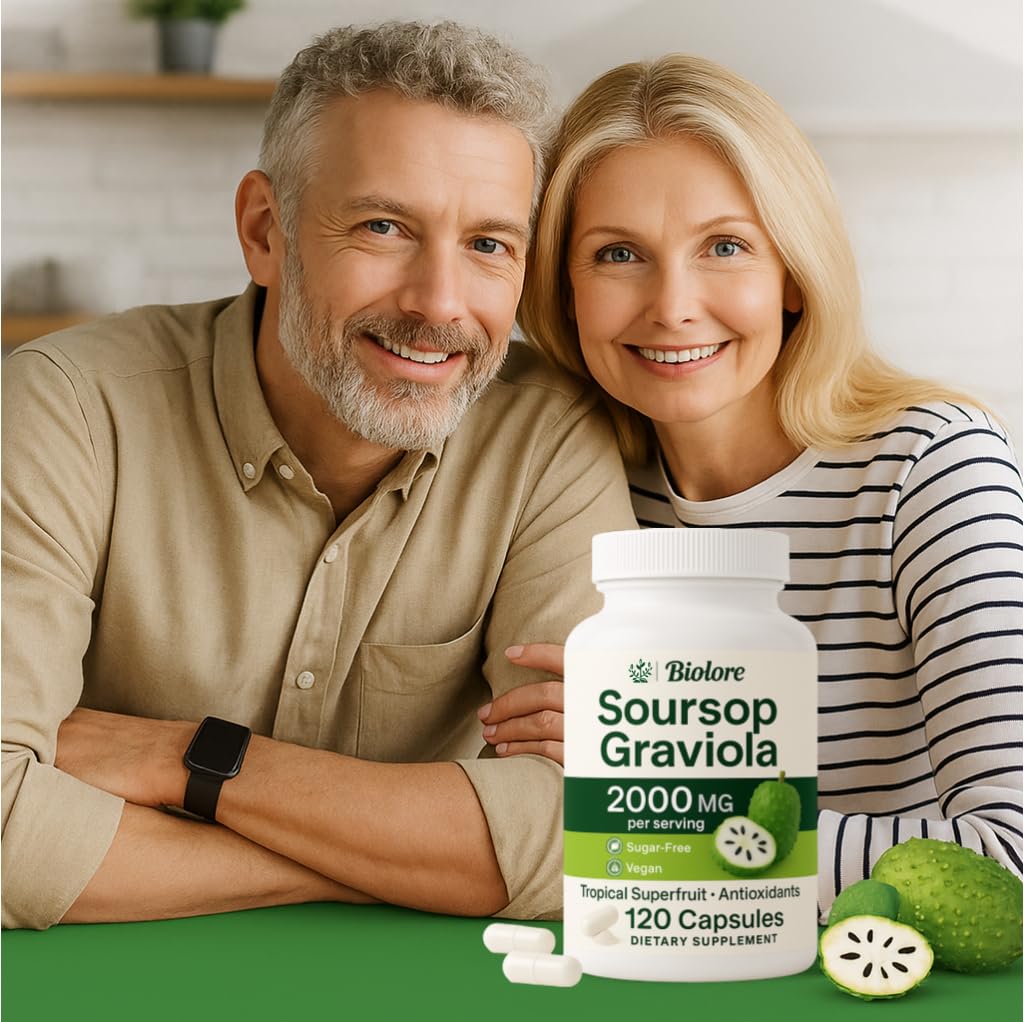 Biolore Pure Soursop Graviola Capsules - 120 Count Vegan Soursop Capsules - Gluten Free Leaf Extract for Overall Wellness and Body Support with Antioxidants