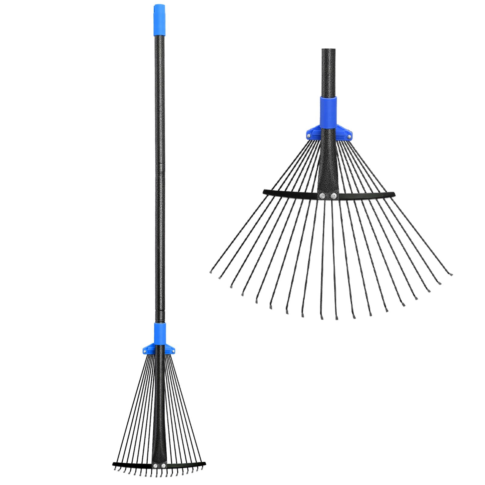Adjustable Metal Leaf Rake Long Handle, Garden Rakes for Lawns Heavy Duty Leaves with Expandable Head 8-17", Yard Women Kids Rake for Gardening RV Camping