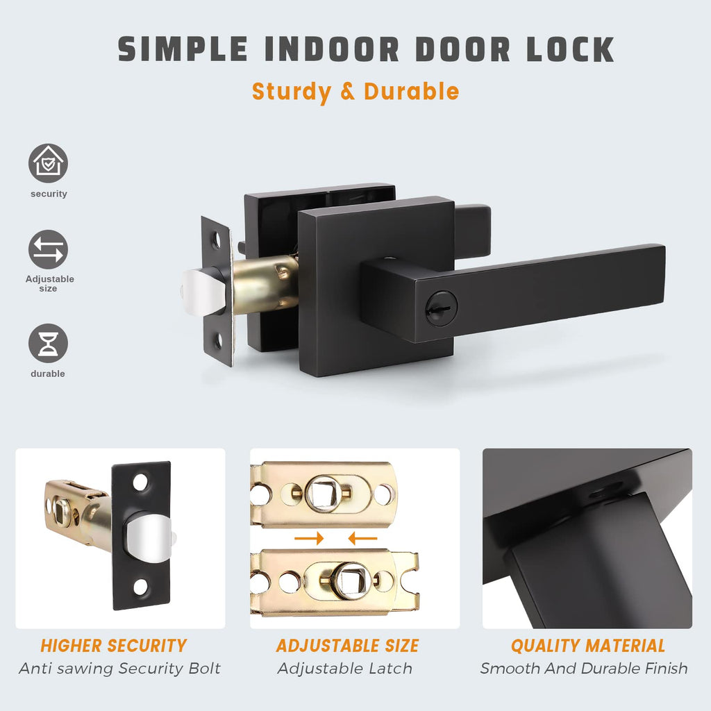 KNOBWELL 6 Pack Entry Door Leverset Matte Black, Exterior Door Handles for Front/Gate Doors, Right/Left Door Handles with Key and Lock(Not Same Key)