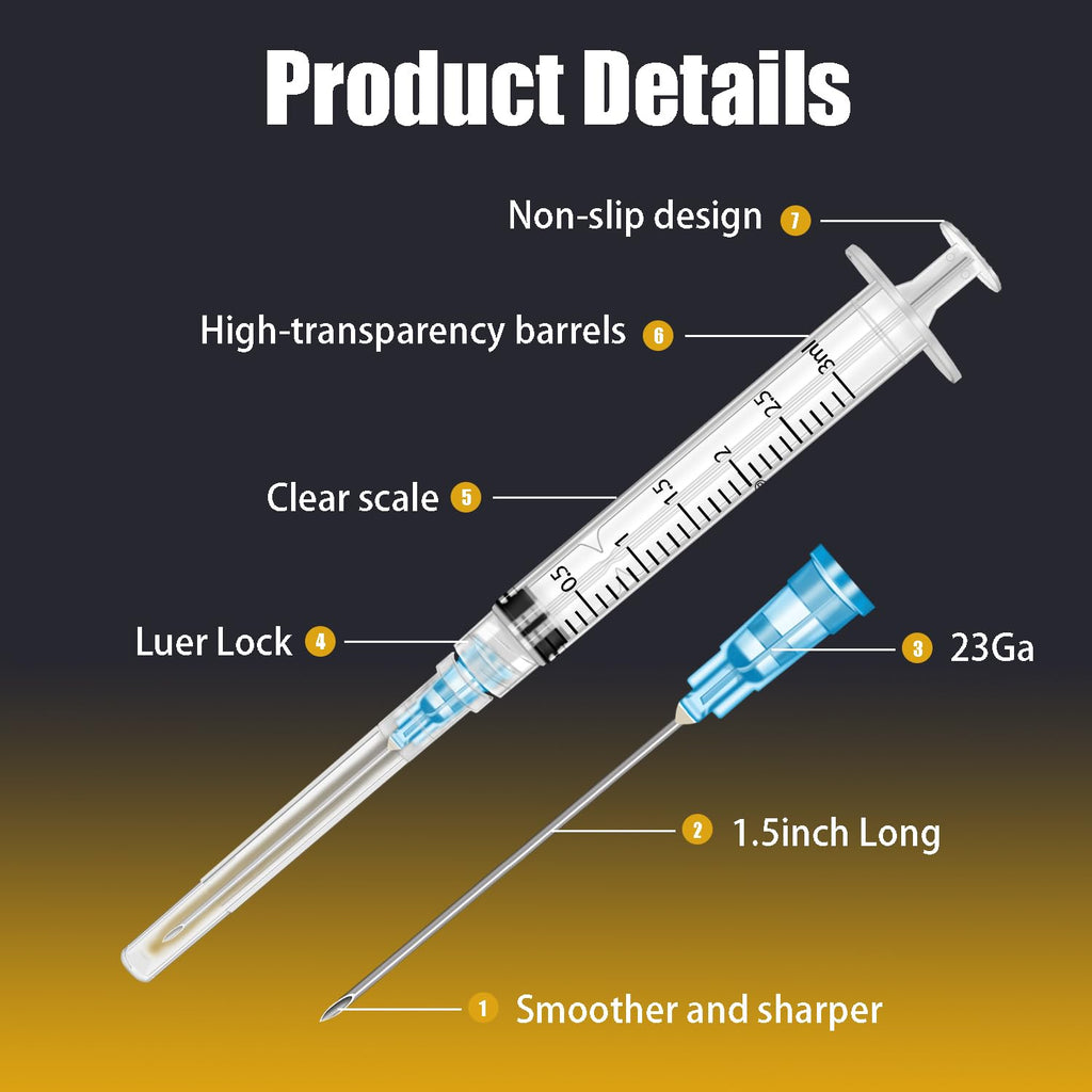100Pack 3ml/cc with 23 G 1.5” Safety Individually Wrapped
