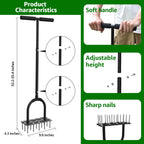 Aerator Lawn Tool Lawn Aerator -Heavy Duty Manual Grass Aerator with 15 Iron Spikes, Height Adjustable, Yard Aerator Tool for Lawn（Black）