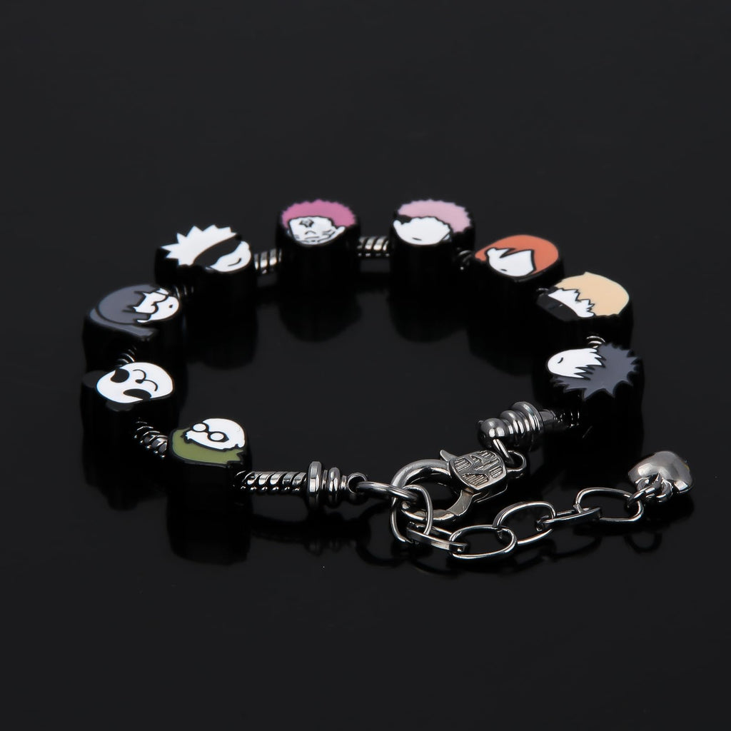 SONGCHANGJEWELRY DIY JJK Charm Bracelet Gifts – 9 Mini Anime Faces in Chibi Style – Gojo, Yuji, Sukuna, Panda & More – Removable Alloy Chain for Fans and Collectors