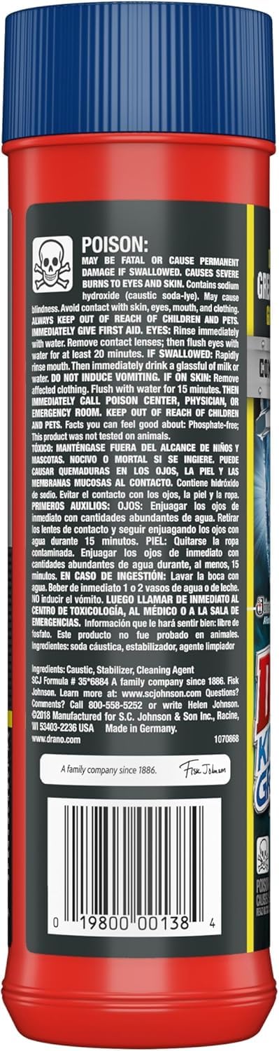 Drano Kitchen Granules Drain Clog Remover and Cleaner, Unclogs Blockage from Grease or Cooking Oil, Commercial Line, 17.6 Oz