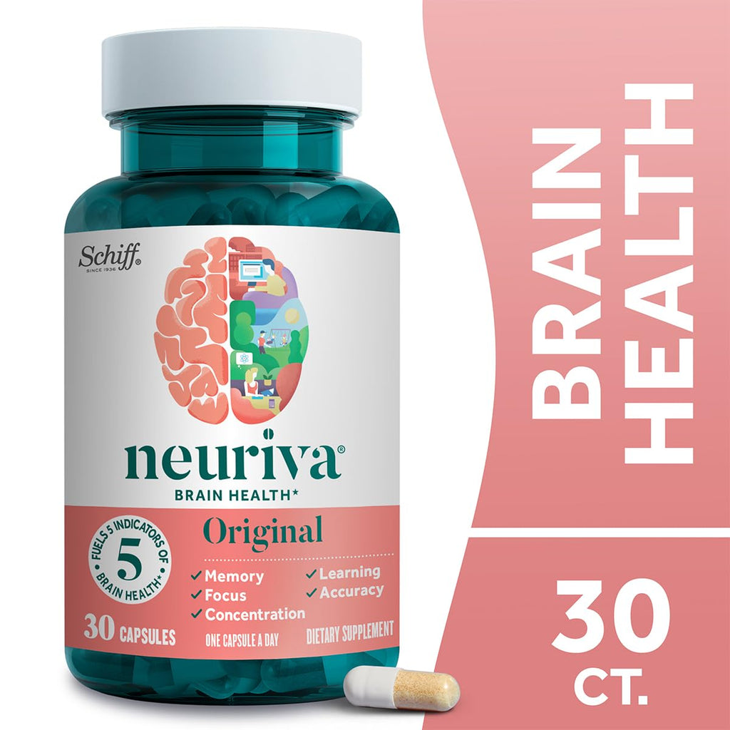 NEURIVA Original Brain Supplement for Memory, Focus & Concentration + Learning & Accuracy with Clinically Tested Nootropics Phosphatidylserine and Neurofactor, Caffeine Free, 30 Capsules (6 Pack)