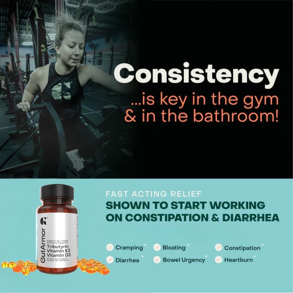 GutArmor Tributyrin Vitamin Complex, 180 Softgels, 350mg Butyrate with D3 3000IU & K2 120mcg, Gut Health Support