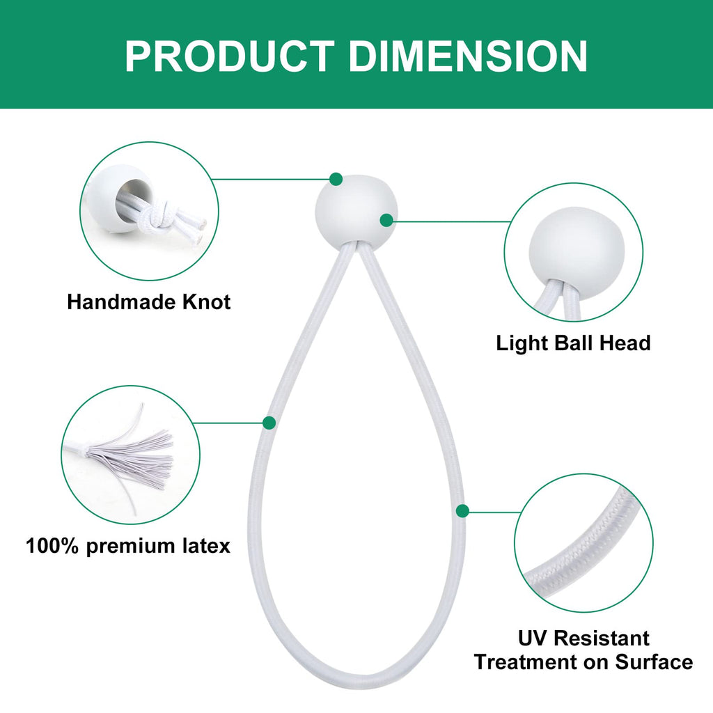 50PCS White Ball Bungee Cords, 6 Inch Heavy Duty Outdoor Bungee Cord with Balls, Tarp Tie Down Bungee Balls for Shelter, Camping, Cargo,Tent Poles UV Resistant（Ball Size 1 inch）