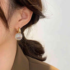 HUGE TOMATO Opal Big Pearl Drop Earrings for Women | Elegant Large Moonstone Pearl Earrings Dangle, Dainty Gold 925 Sterling Silver Hoop, Cute Earing Dangling for Teen Wedding Jewelry Gift,14mm