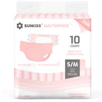 SUNKISS Masterpiece Adult Diapers with Tabs, Unisex Disposable Incontinence Briefs for Women and Men, Odor Control, Pink, Small/Medium, Previously Medium,10 Count