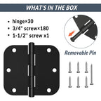HOSOM 30 Pack Rounded Matte Black Door Hinges 3.5 x 3.5 inch with 5/8 Radius, Black 3 1/2 Interior Door Hinges, 3 ½"x 3 ½" Hardware