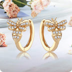 18K Gold Bee Earrings for Women, Hypoallergenic Stud with Cubic Zirconia, Hoop Earrings for Women, Gold/Silver Colors