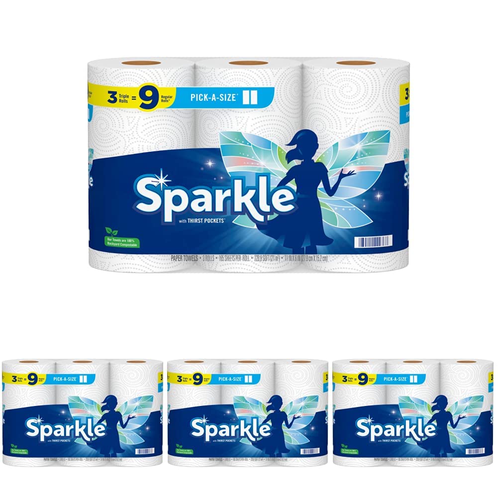 Sparkle® Pick-A-Size® Paper Towels, 3 Triple Rolls : 9 Regular Rolls (Pack of 4)