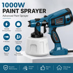 1000W High Power Paint Sprayer - HVLP Electric Spray Paint Gun with 4 Copper Nozzles & 3 Patterns, Large Capacity Power Painter for Furniture, Cabinets, Fence & House Painting (Blue)
