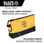 Klein Tools 55569 Stand-Up Zipper Bag Tool Pouch with Carabiners, Reinforced Gusseted Bottoms, Water Resistant 1680d, Multi-Size 5-Pack