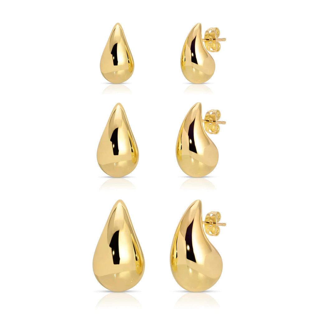 3Pair Gold Teardrop Earrings Set Dupes for Women Thick Gold Plated Chunky Hoop Water Drop Earring for Women Hypoallergenic