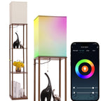 Gupuzm Floor Lamp with Shelves, with Modern Square Standing Lamp with Smart APP Control RGB Bulb, Corner Display Bookshelf Lamp for Living Room, Bedroom and Office(brown-9RGB)
