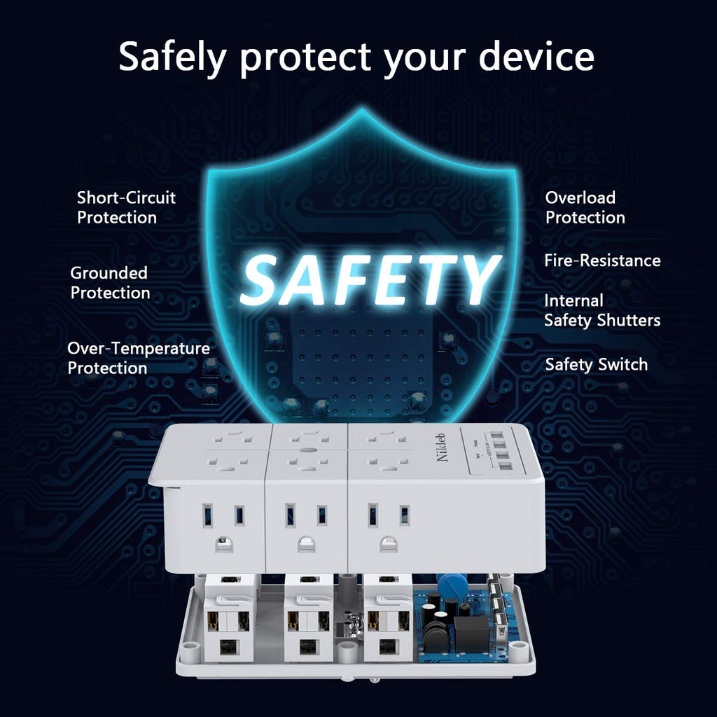 Surge Protector Nikleb 2-Pack, Multi Outlet Plug with 4 USB, Wall ...