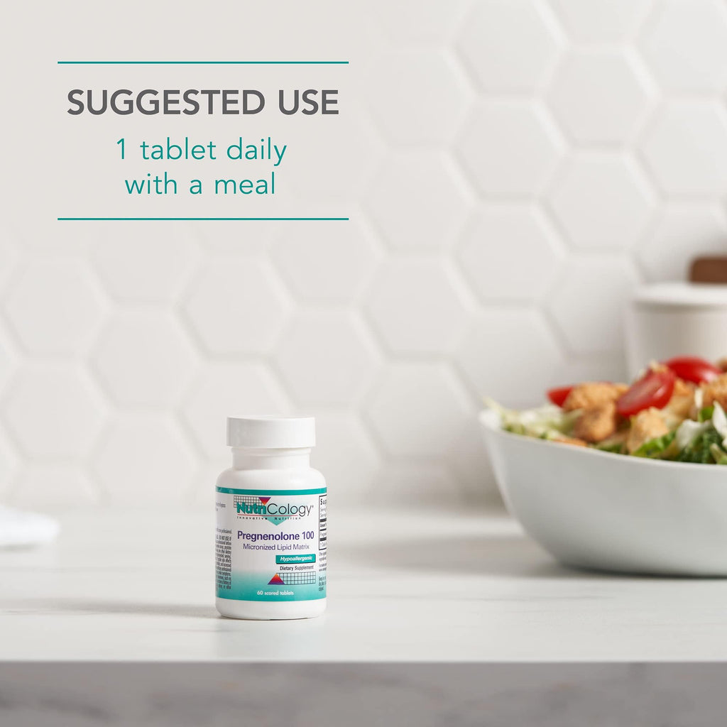 NutriCology Pregnenolone 100 mg - Micronized Hormone Precursor - Stress & Well-Being Support - Enhanced Absorption Formula - 60 Servings - 60 Tablets