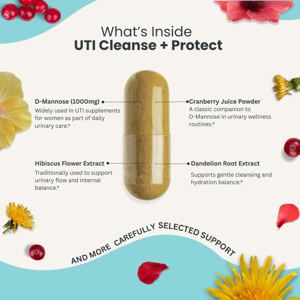 Naturonel UTI Cleanse + Protect (3 Pack) Urinary Tract Support with D-Mannose, Cranberry, Hibiscus & Dandelion | Advanced Formula, Dietary Supplement - Non-GMO, Made in USA, GMP Certified