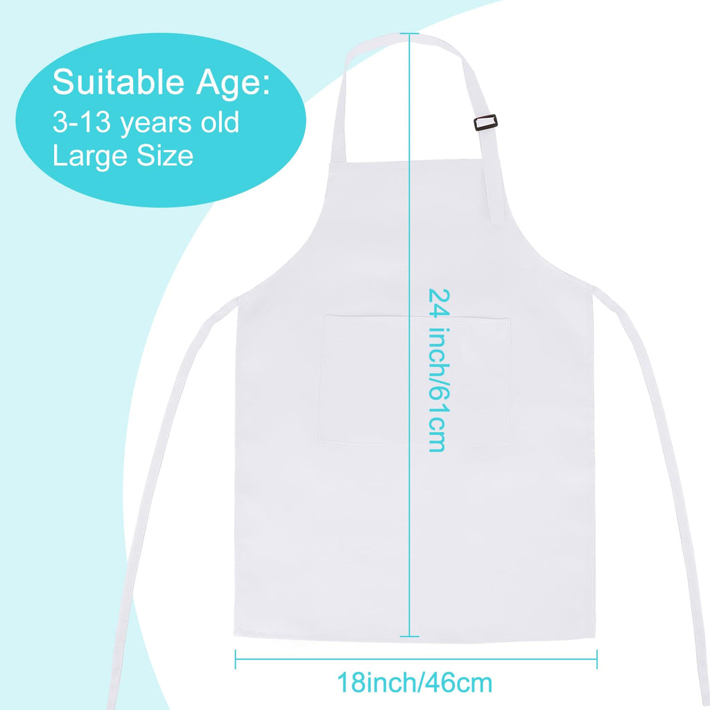 Bouiexye 10 Pack Kids Apron Adjustable Children Apron with 2 Pockets Children Chef Painting Aprons for Cooking Baking Painting Crafts Making (White)