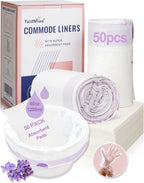 50 Count Beside Commode Liners with Absorbent Pads - Set with 50 Disposable Bags, 50 Pads and 100 Gloves, Lavender Scented, Universal Fit for Toilet Seats, Portable Toilets & Camping Use