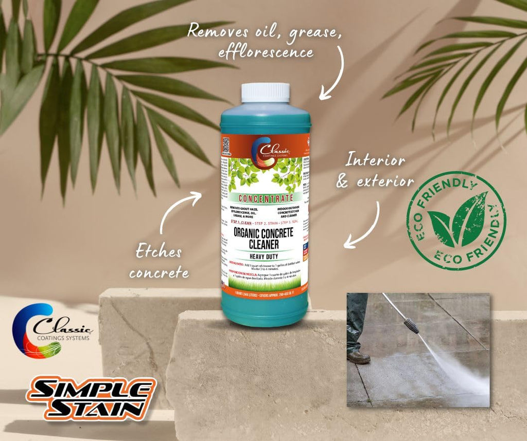 Classic Coatings | Eco Concrete Cleaner Concentrate | Indoor/Outdoor | Environmentally Safe, Non-Toxic, Easy to Use | Cleans Concrete, Garage Floors, Stone, Bricks & More | 1-Gallon (1-Quart)